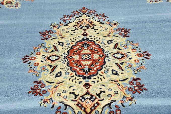 Unique Loom Reza Collection Traditional Persian Style Area Rug, 8 x 10 ft, Light Blue/Ivory