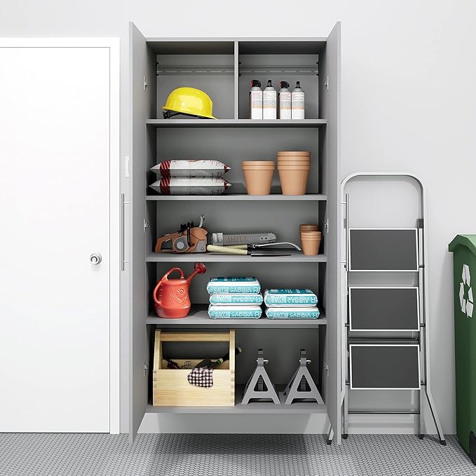 Prepac HangUps Large Storage Cabinet - Immaculate Light Gray 36" Cabinet with Storage Shelves and Doors; Ideal for Bin and General Storage Solutions
