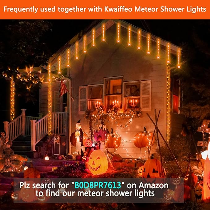 Kwaiffeo Orange Halloween Lights 500LED 164FT 8 Modes Orange String Lights Outdoor Indoor for Halloween Decorations Fall Decor Yard Tree Party Outside