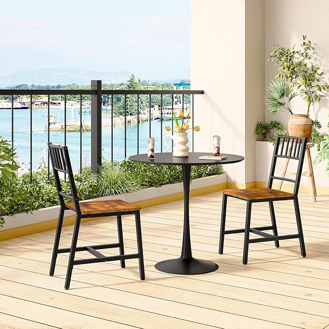 HOOBRO Kitchen Chairs Set of 4, Wooden Dining Room Chairs with Metal Frame, Dining Chair with Back, Easy to Assemble, Farmhouse Dining Chair for Living Room, Rustic Brown and Black BF39CDP401