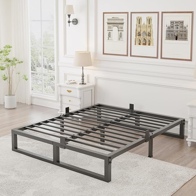 10 inch King Size Bed Frame Low Profile Metal Platform Frames with Mattress Slide Stopper,Heavy Steel Slats Support,No Box Spring Needed,Noise Free,Non-Slip,Easy Assembly