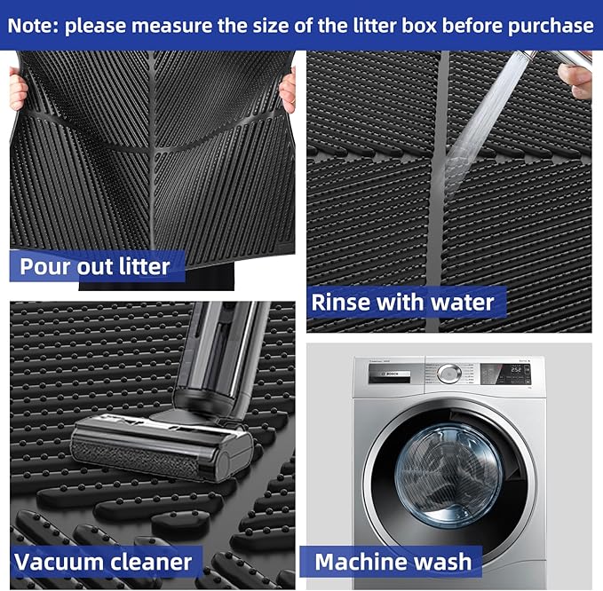Cat Litter Mat Large, Waterproof Urine Proof Silicone Kitty Litter Mat, Easy Clean Cat Litter Box Mat, Washable Litter Trapping Mat, Scatter Control, Less Waste(Black, 31''X23'')