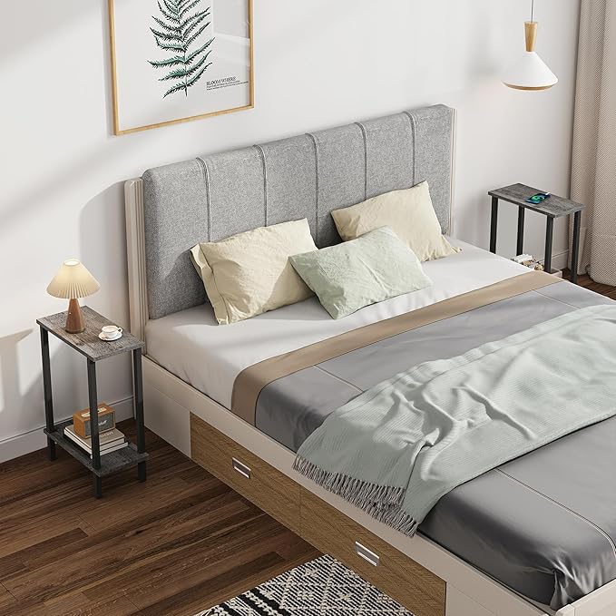 TUTOTAK Small Side Table, Narrow End Table, Set of 2, Skinny Sofa Table, Slim Nightstand, Couch Table, Living Room, Bed Room, Charcoal Grey TB01BY0622