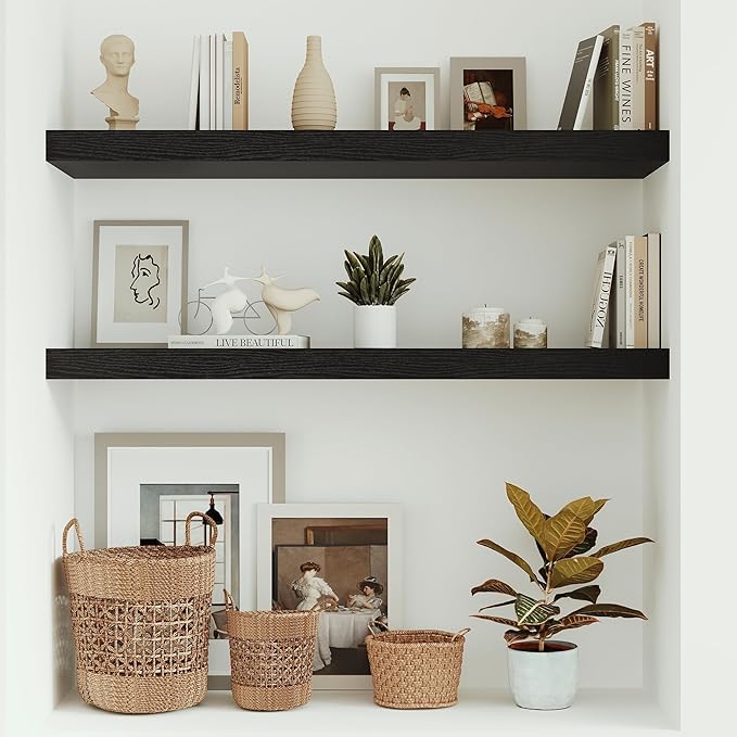 Vivelove Black Floating Shelves for Wall 10 inch Deep, 36” x 10.3” x 1.8”, Large Wall Shelves for Bedroom, Bathroom, Living Room, Kitchen, Office, Modern Shelf Home Decor with Invisible Bracket