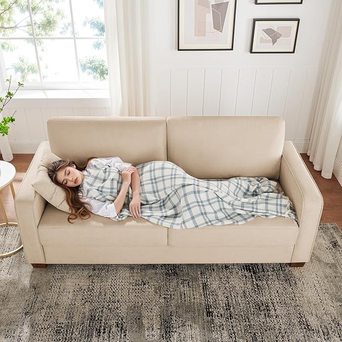 VANOMi Loveseat Couches for Living Room, Modern Sofas & Couches with Cushion & 2 Pillow, Comfy Linen Loveseat Sofa for Small Space, Office, Apartment, Beige