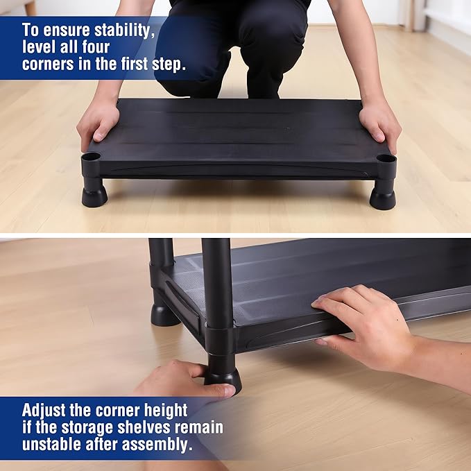 WORKPRO 4-Tier Plastic Storage Shelves, 400lb Capacity Shelving Unit, 51.4" H x 23.9" W x 12" D, Storage Rack for Garage, Home, Pantry, Office, Laundry, Tool-Free Assembly, Black