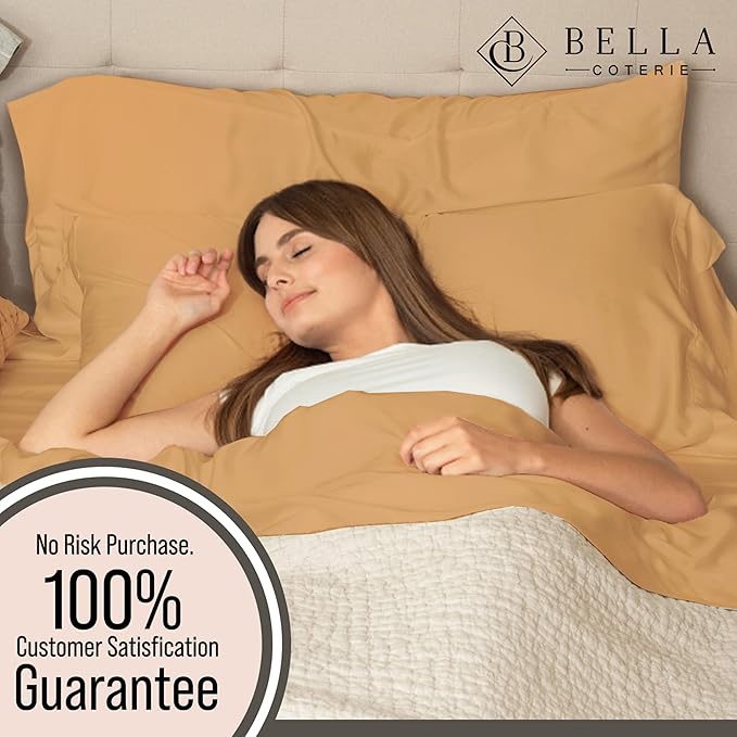 Bella Coterie Luxury Bamboo Viscose Split King Size Sheet Set | 2 Fitted Sheets for Sleep Number & Adjustable Beds | 100% Organically Grown | Cooling & Ultra Soft | 18” Deep Pocket [Marigold]