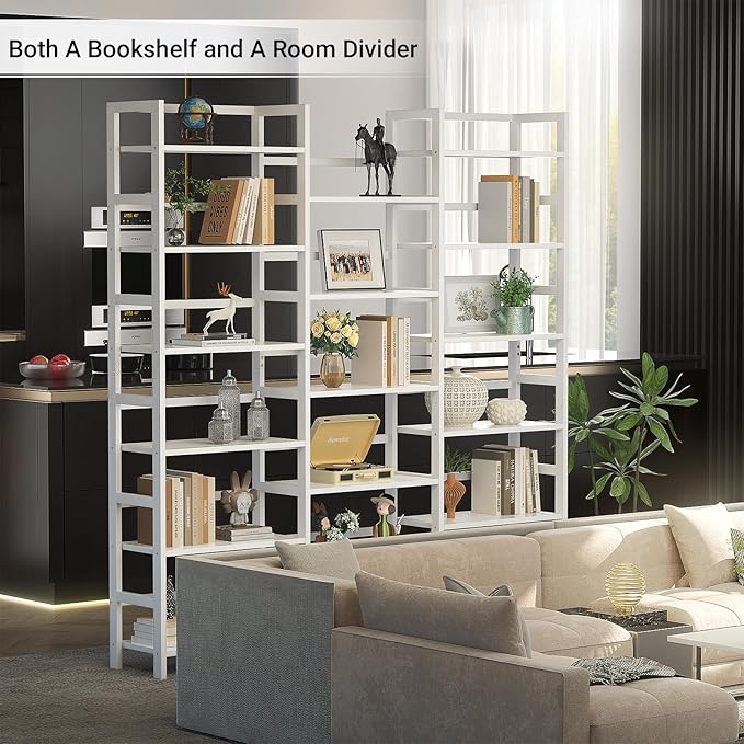 Homykic Bamboo Triple Wide Shallow Bookshelves and Bookcases, 6-Tier 6ft Tall Bookshelf with 17 Open Display Shelves, Super Large Freestanding Book Shelf for Home Office, Bedroom, Living Room, White