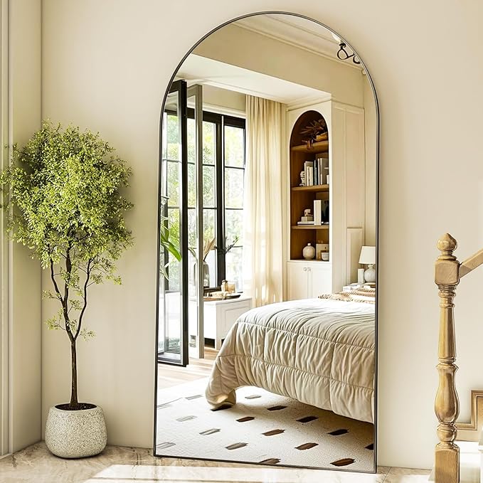 HARRITPURE 71"x30" Arched Full Length Mirror Free Standing Leaning Hanging Mounted Mirrors Aluminum Frame Modern Simple Home Decor for Living Room Bedroom Cloakroom, Black