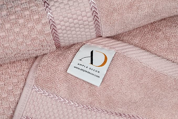 Ample Decor Bath Towels for Bathroom Set of 16 100% Cotton Popcorn Textured, Machine Washable - Soft Pink - 30 X 54 Inch