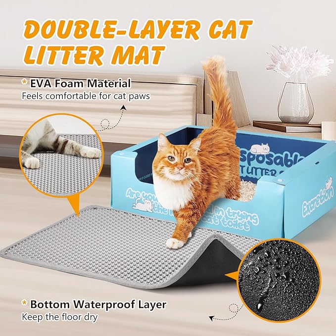 Cat Litter Mat, 24x15 Inch Double Layer Litters Box Mat, Waterproof Cat Mat for Litter Box(Gray)