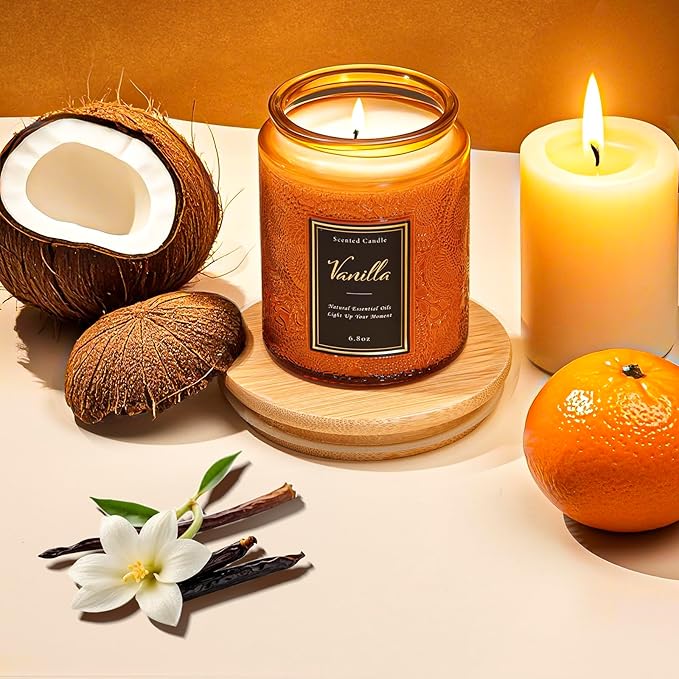 Scented Candle for Home Vanilla, Luxury Glass Candles Soy Wax for Men and Women, Aromatherapy Candle Gift for Christmas Birthday Mother, 6.8 oz