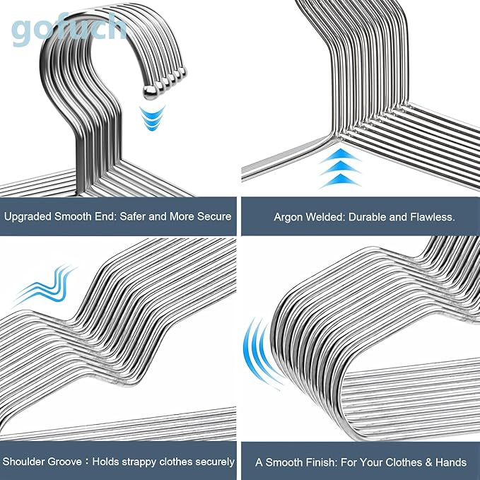 Clothes Hangers 40 Pack - Heavy Duty Stainless Steel Metal Hangers, Ultra Thin Space Saving Wire Coat Hangers with Non-Slip Shoulders (16.5 Inch)