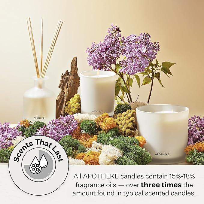 Apotheke 3-Wick Scented Candles for Home, Hinoki Lavender - 26 oz Soy Wax Jar Candle Gift for Women - Long-Lasting Fragrance with Perfume-Grade Essential Oils - Lavender, Lotus Flower, Hinoki Cypress