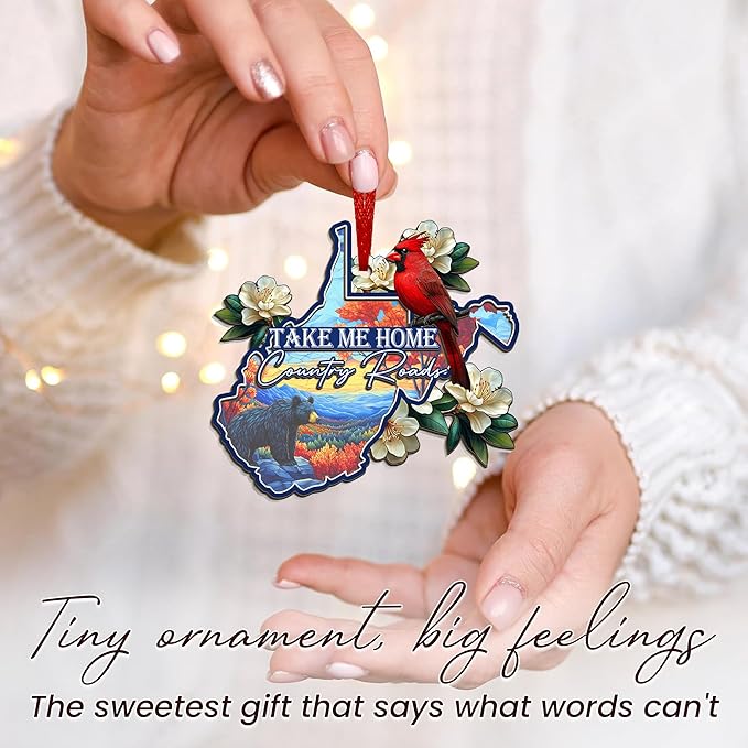 FLAGWIX West Virginia Gifts for Women Men - Suncatcher West Virginia Christmas Ornaments 2025 - Rhododendron Flower and Cardinal Christmas Decorations, State Cardinal Christmas Ornaments for Tree