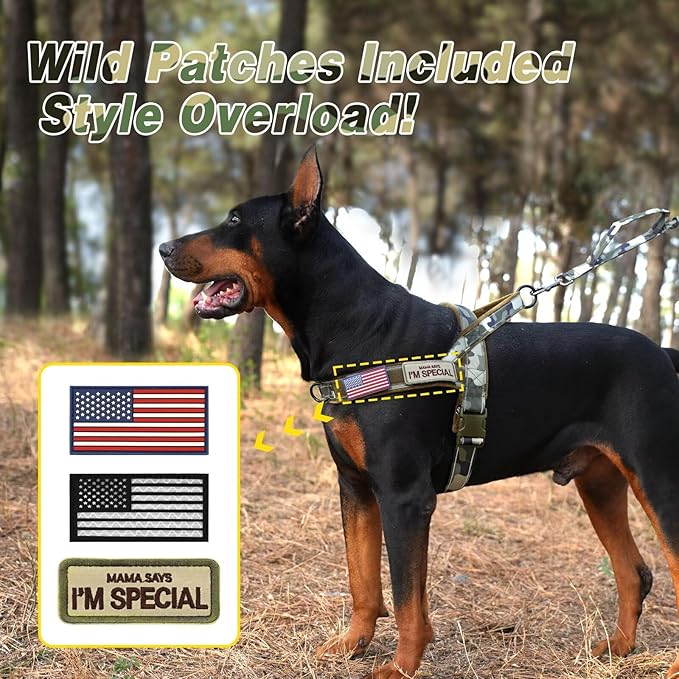 Forestpaw No Pull Dog Harness with Flannel Lining, Reflective Escape Proof Vest for Large Dogs, Quick Release Comfortable for Walking Training (Includes Patches),Green Camo L