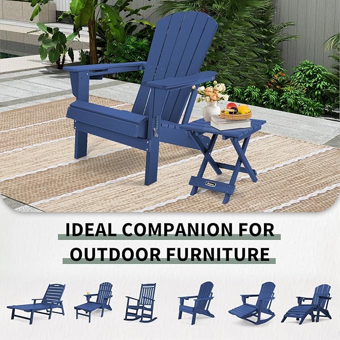 FUNBERRY Outdoor Folding Adirondack Side Table, Portable No Assembly Patio End Table HDPE All Weather