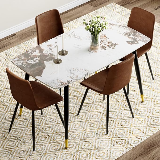 Small Dining Table Set for 4，50'' Sintered Stone Table with 4 Chair Dining Table Set, Easy to Assemble，Suitable for Small Spaces