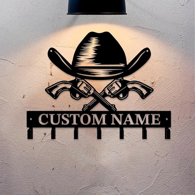 Personalized Custom Name West Cowboy Keys Hooks,Metal Cowboy Art Clothes Keys Hooks,Metal Cowboy Lover Wall Home Storage Decorative Keys Hooks,Key Holder Hooks for Wall (Style J)