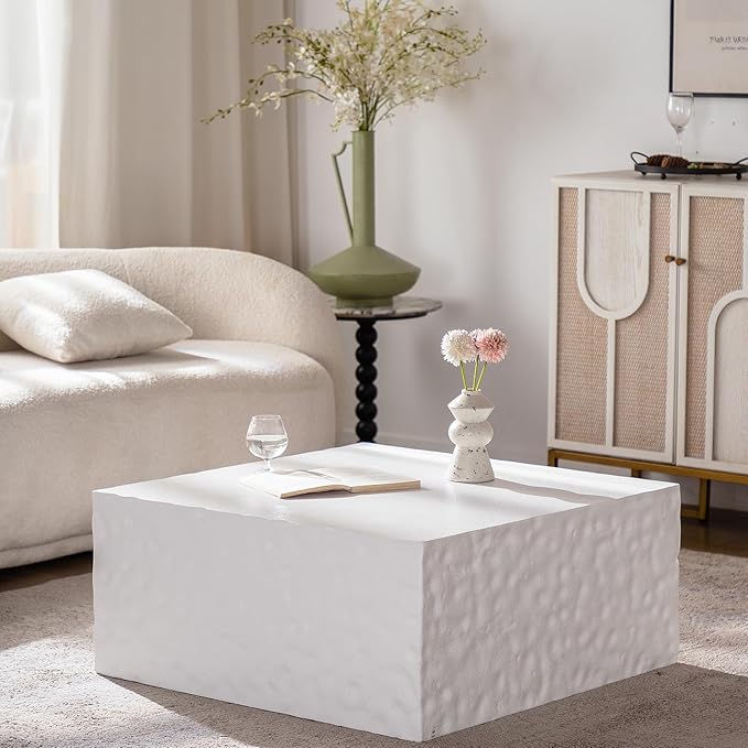 27.55" Square Coffee Table Modern Colour Combination Coffee Table for Living Room,Not Need Assembly,Creamy White