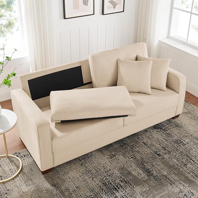 VANOMi Loveseat Couches for Living Room, Modern Sofas & Couches with Cushion & 2 Pillow, Comfy Linen Loveseat Sofa for Small Space, Office, Apartment, Beige