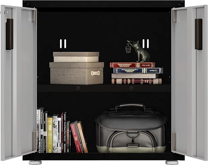 for Home Ready-to-Assemble Steel Cabinet with Two Doors (Black and Grey)