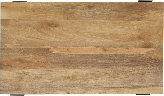 The Urban Port Marlon 48" Coffee Table | Handmade Aluminum Cast Frame | Natural Solid Mango Wood Top, Black and Brown