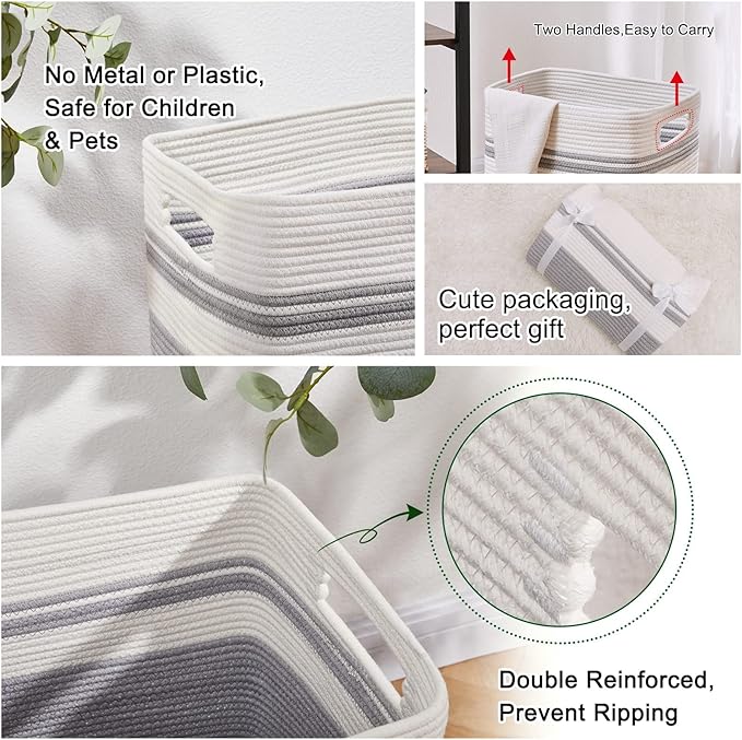 OIAHOMY 91L Laundry Hamper, XXXLarge Laundry Basket, Collapsible Cotton Rope Basket,Woven Storage Basket for Blankets,Clothes,Pillows-16x15x24-Grey