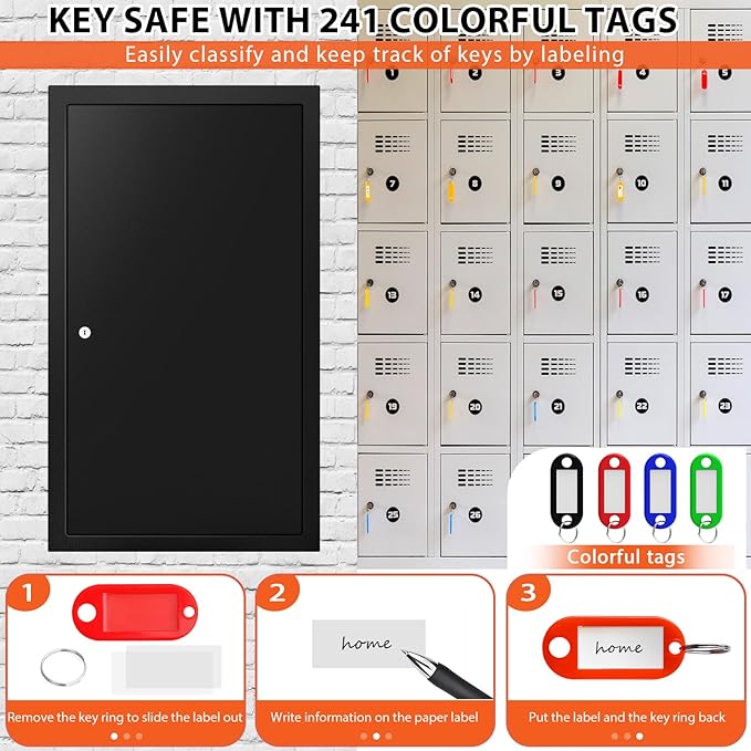 225 Keys Key Lock Box Wall Mount with Additional 16 Side Hooks and Key Tags, Anti-Theft Key Box Key Cabinet with Side Opening, Key Organizer Key Safe for Home Office Garage Rental Business