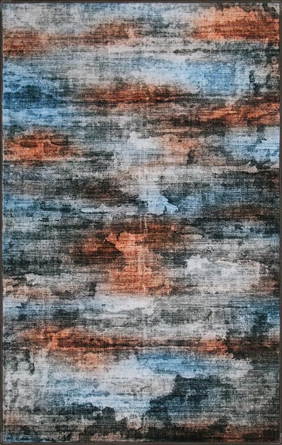 WILLSUN Washable Area Rugs, 4x6 Non-Slip Boho Large Area Rugs for Living Room, Bedroom, Machine Washable Vintage Rug, Indoor Floral Print Carpet for Home Decor, Kid & Pet Friendly Mat