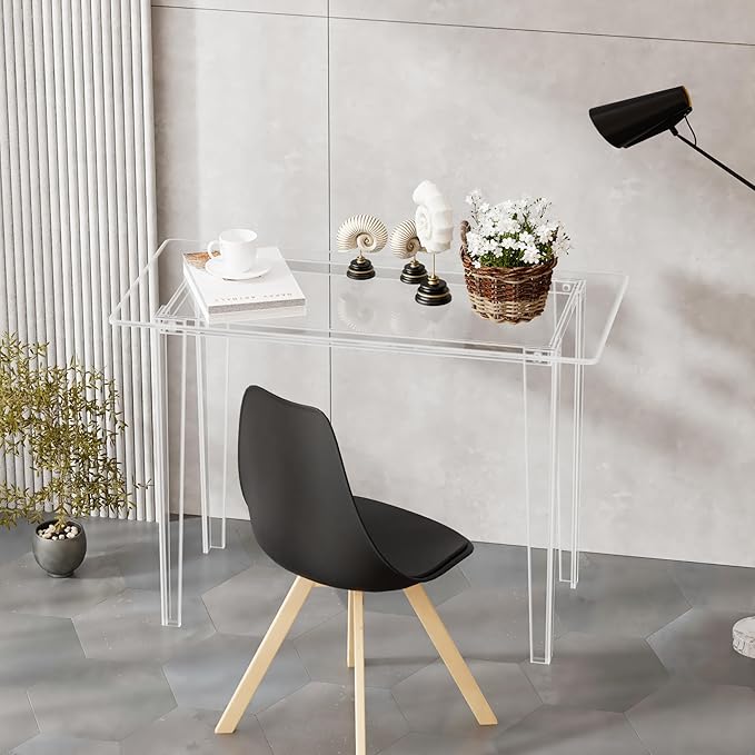 Acrylic Desk - Modern Study Table for Home Office, Extended Surface Multi-Purpose Console & Entryway Table, Sturdy Lightweight Design, Transparent Workstation for Small Spaces（Transparent-M）