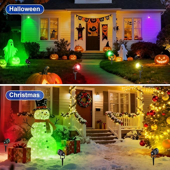 RGB Color Changing Landscape Spotlights Outdoor, Low Voltage LED Landscape Lighting with Remote/APP Control, IP65 Waterproof Outdoor for Yard Garden Pathway Christmas Halloween, 4 Pack