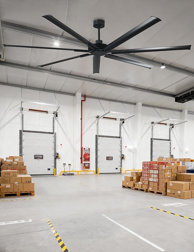 Industrial Ceiling Fans with Remote Control, 100 Inch Black Big Ceiling Fans without Lights for Living Room Shop Garage Bedroom Indoor Outdoor, 6-Speed Reversible DC Motor, Dimmable, 3CCT, Timer