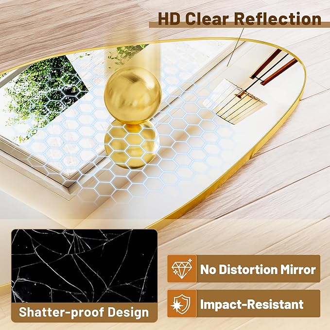 Antok Full Length Mirror, 81"x41" Floor Mirror with Stand, Standing Hanging Leaning Irregular Mirrors for Bedroom Living Room Entryway, Wavy Shaped, Golden