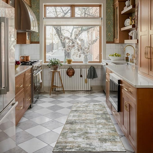 WILLSUN Washable Area Rugs, 2x6 Non-Slip Boho Area Rugs for Kitchen, Living Room, Bedroom, Machine Washable Vintage Rug, Indoor Floral Print Carpet for Home Decor, Kid & Pet Friendly Mat