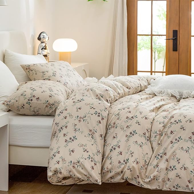 Floral Comforter Set King 3 Pieces Soft Chic Garden Style Floral Print Lightweight Vintage Botanical Flowers Comforter Set for All Seasons 1 Comforter and 2 Pillowcases