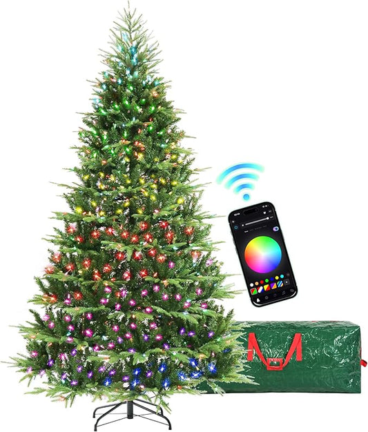 HOLLO STAR 9 ft Prelit Christmas Tree with 1200 LED Lights, App Control, Aspen Artificial Christmas Tree, Multi-Color RGBW Lights, 4432 PE & PVC Branch Tips, for Home, Party