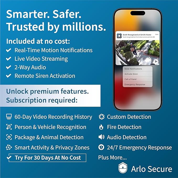 Arlo Essential Security Camera 2K | Indoor - Outdoor | 2nd Gen | Wireless with Spotlight, 2-Way Audio, Color Night Vision, Live Stream, Motion Activation, Real Time Notifications - White, 5 Cameras