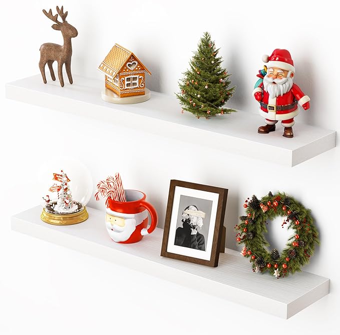 Heimlove Floating Shelves for Wall 32 Inch,Mounted Storage Wood Shelves with Invisible Brackets Hanging Shelf for Bedroom Living Room Kitchen Office,Set of 2,White