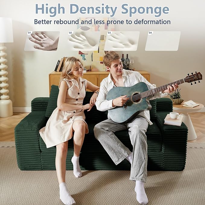 70.87" Loveseat Sofa Bed - Corduroy Upholstered, Comfy Deep Seat & Modern Design - Small Space Friendly, No Assembly Needed - Ideal for Living Room, Bedroom, Apartment, Home Office, Green