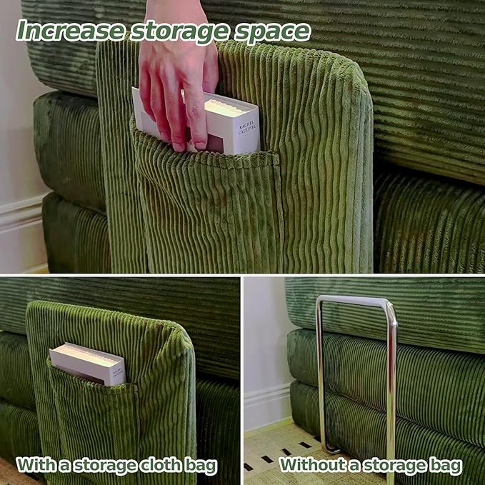 59''Convertible Sleeper Sofa Bed,Compressed Floor Boneless Couch,Modular Modern Corduroy Sofa for Living Room Bedroom -with Fixed-Shape Frame and Support Armrest,Easy Assembly(Green)