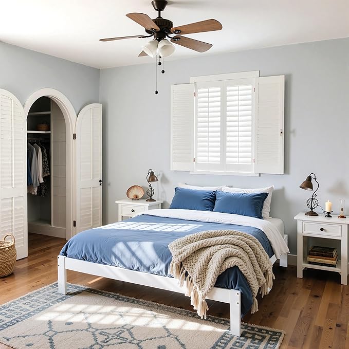 Hokway Wood Queen Bed Frame-No Wobble,Noise-Free,Easy Assembly with Precise Holes,12 in Wood Slat Support,No Box Spring Needed,White