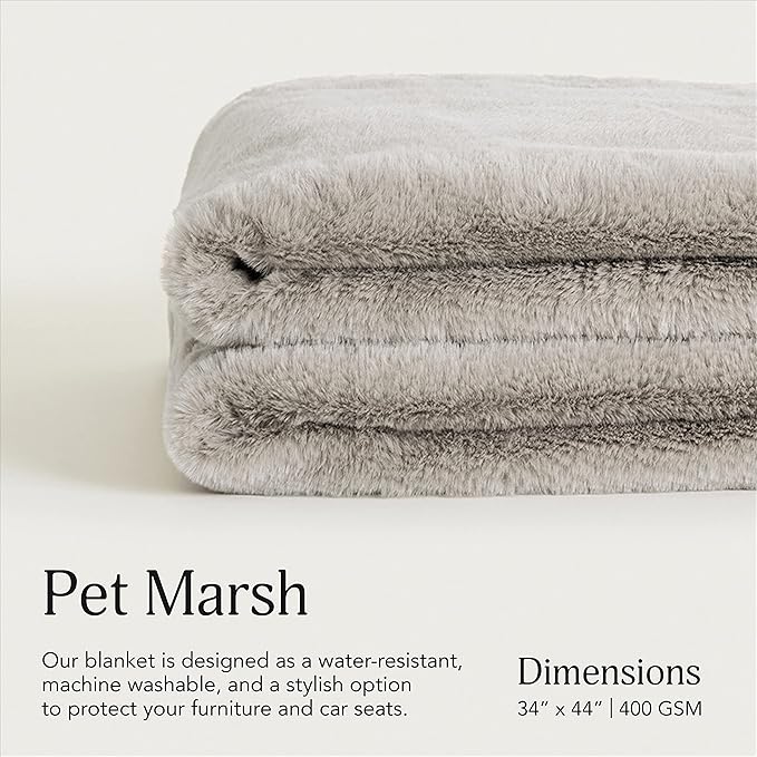 UnHide Lil’ Pet Marsh - Faux Fur Pet Blanket - Extra Soft, Lightweight, Durable Pet Blanket - Machine Washable - for Bed Cover, Couch Protection, and Crate Comfort - Greige, 34” x 44”