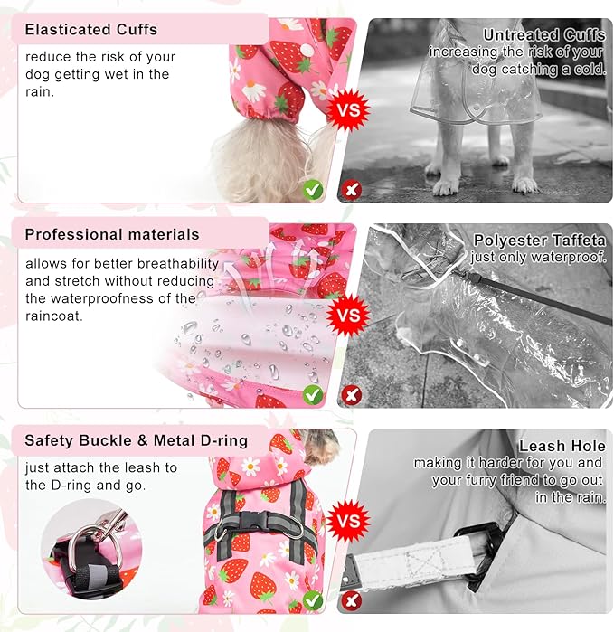 BEAUTYZOO Dog Raincoat Hooded with Harness Built-in for Small Medium Large Dogs Girls Boys, Dog Rain Jacket Slicker Poncho, Waterproof Dog Rain Coat Clothes for Winter Rainy Snowy Days, Pink M