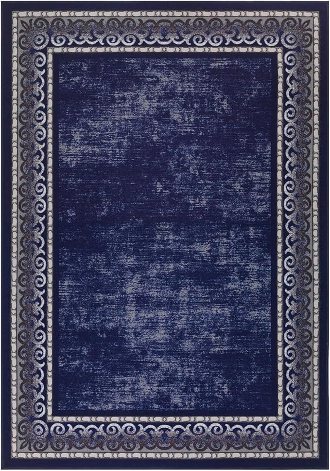 Antep Rugs Alfombras Bordered Modern 5x7 Non-Slip (Non-Skid) Low Pile Rubber Backing Indoor Area Rug (Navy, 5' x 7')