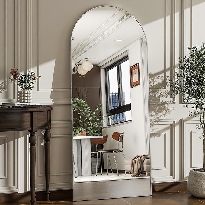 57" x 20" Arched Full Length Mirror - Wall Mounted/Floor Mirror Aluminum Alloy Frame Full Body Mirrors for Bathroom Living Room Bedroom and Entryway,Sliver