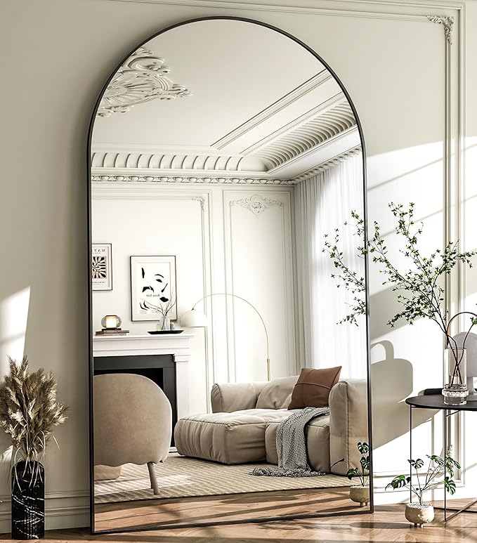 HARRITPURE 86x46 inch Full Length Mirror - Oversized Arched Mirror Aluminum Frame Full Body Floor Mirror with Stand for Living Room,Bedroom,Cloakroom,Black