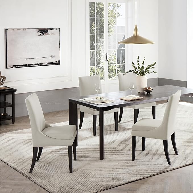 Upholstered Dining Chairs Modern Sidechair Performance Fabric High Back Armlesschair for Diningroom Kitchen,Cream,Set of 4(2 Box)