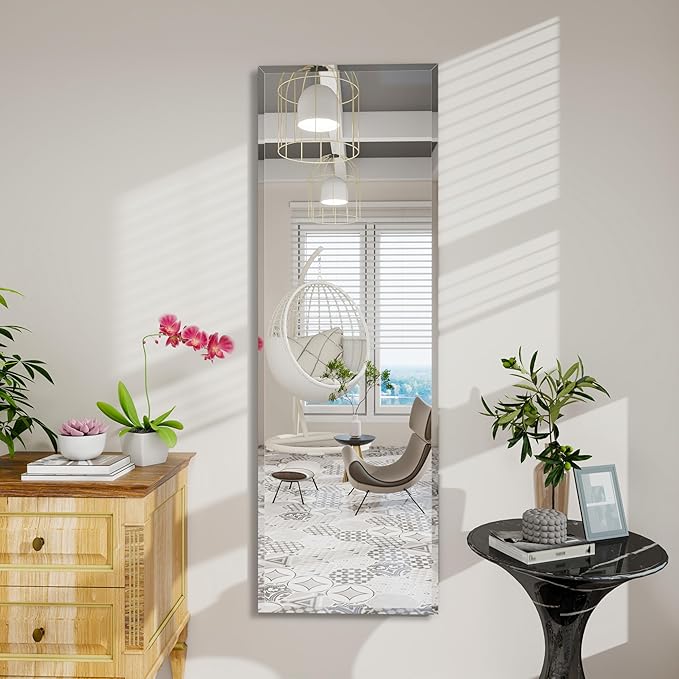 Full Length Mirror Door Hanging, 64X21 Full Length Hanging,Beveled Mirror Frameless，Bedroom, Wardrobe, Door (64 * 21 Inch)