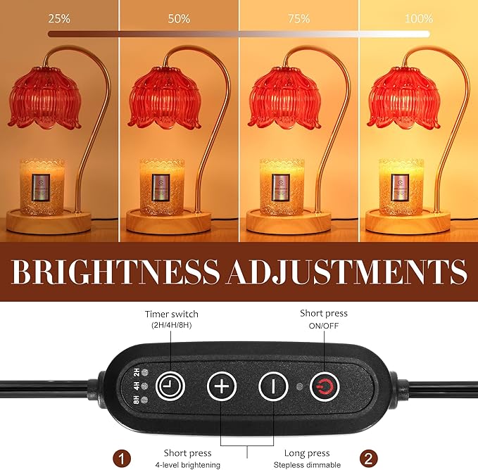 Flower Candle Warmer Lamp with Timer & Dimmer - Fits All Jar Scented Candles - Valentine's & Mother's Day Gift for Women，Wife